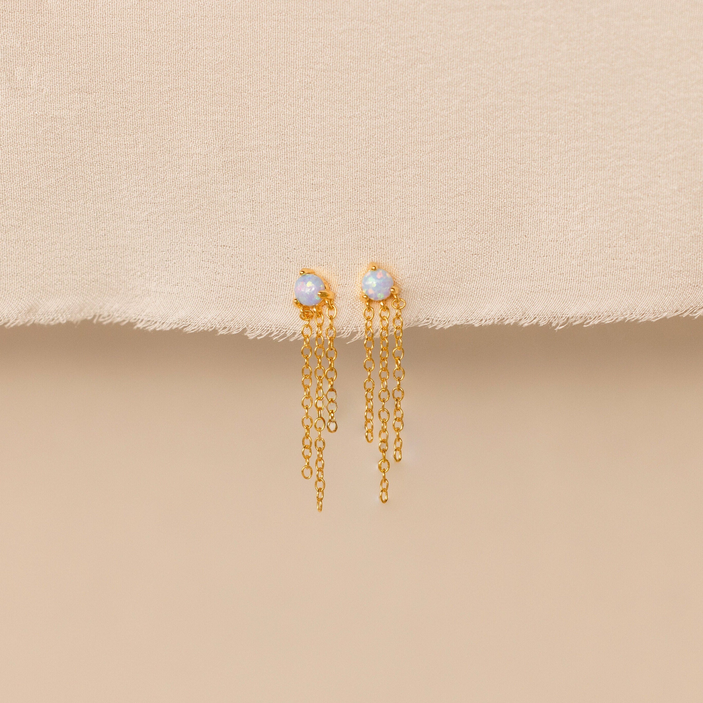 Opal Chain Earrings 18K Gold